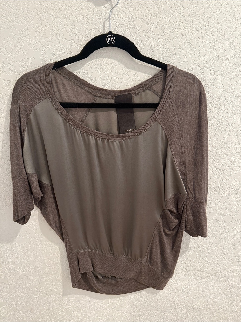 Heathered Taupe Mixed-Media Dolman Sleeve Women's Top